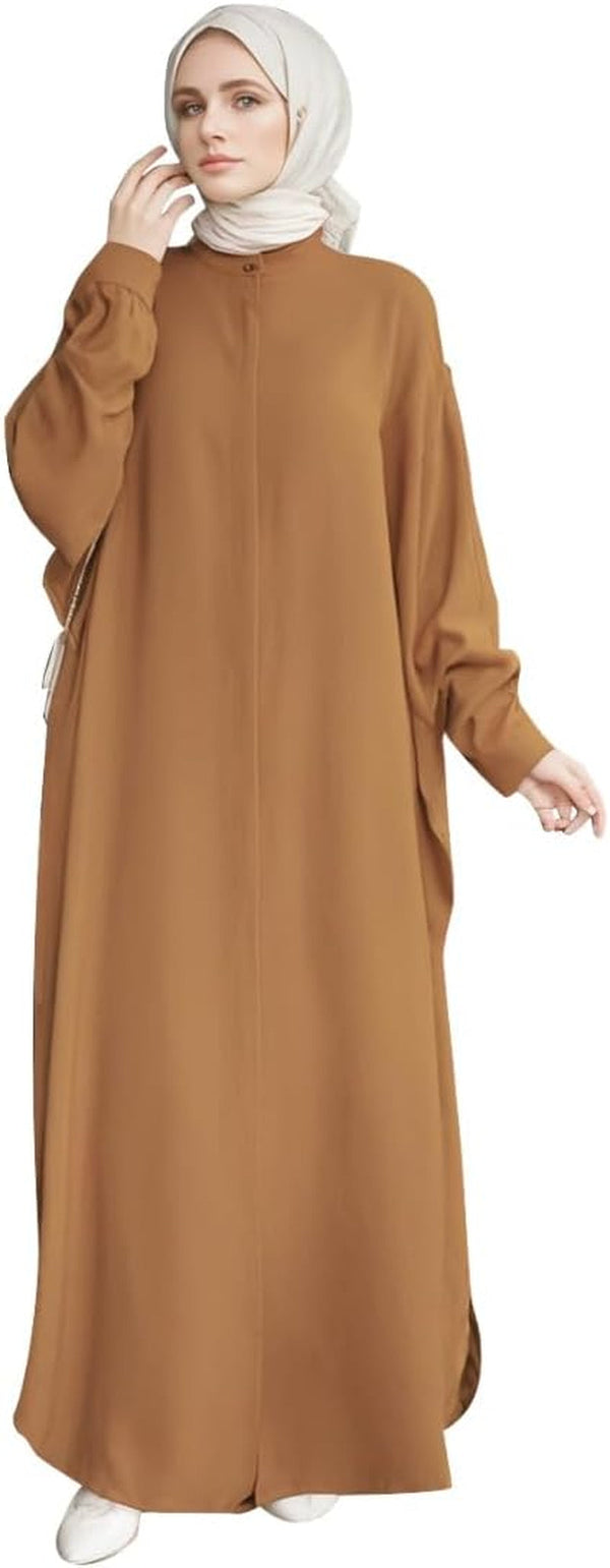 Muslim Dresses for Women Abaya Button down Henley Shirt Prayer Dress Batwing Long Sleeve Middle East Arabian Robe