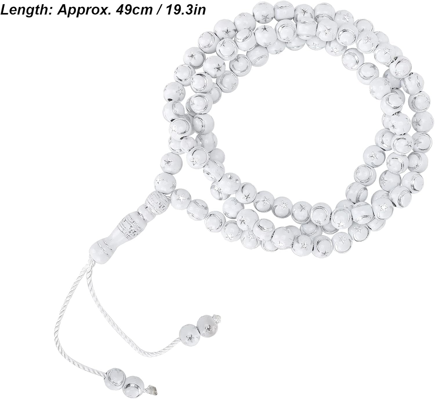 Islamic Prayer Beads, Muslim Rosary Beads 99 Grains Resin Gilding Religious Article Islam Prayer Rosary Beads Islamic Necklaces (White)