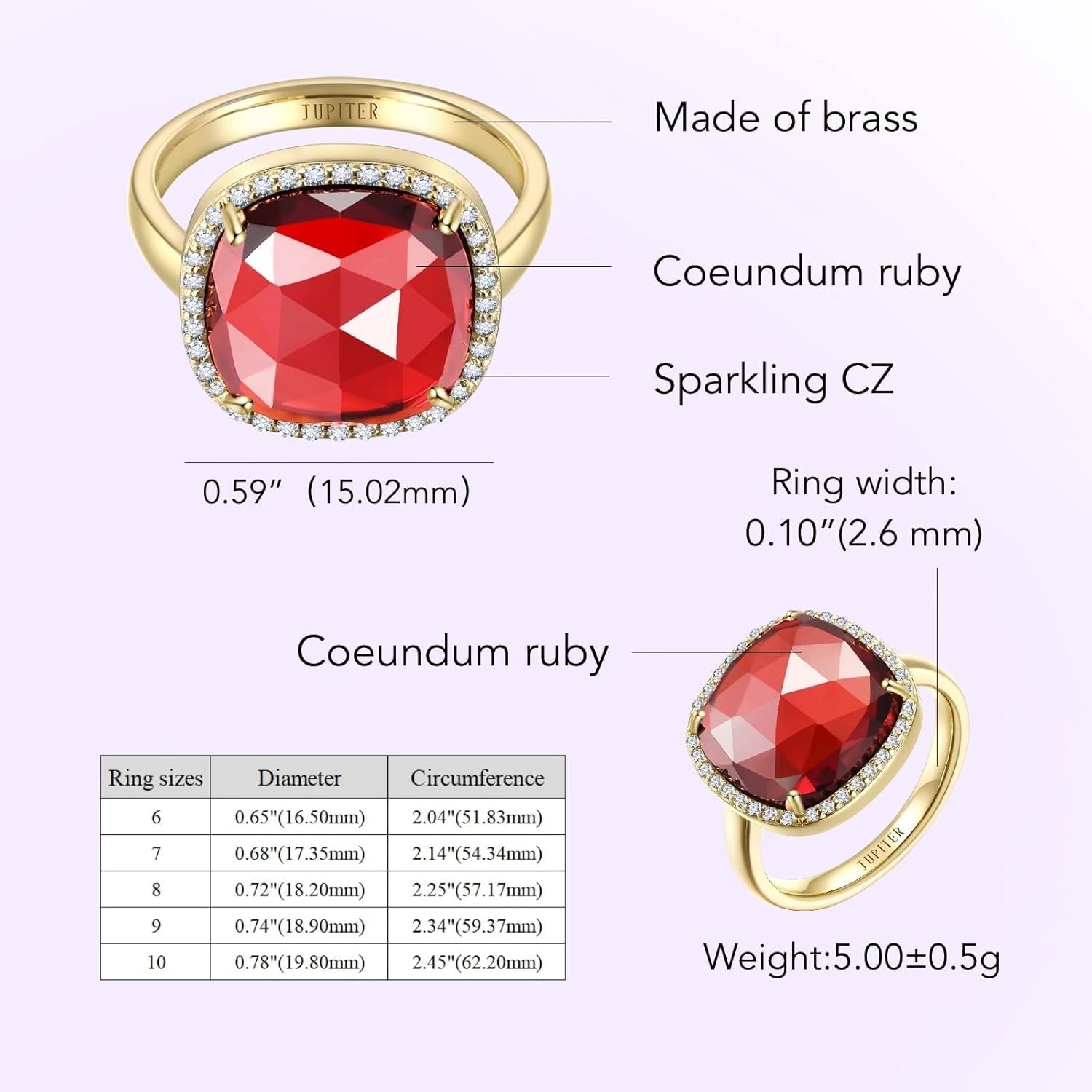 Gemstone Women'S Ring - Gemstone Women Ring, 0.47"/12Mm Birthstone Rings Jewelry for Valentine'S Day, Mother'S Day, Birthday Jewelry