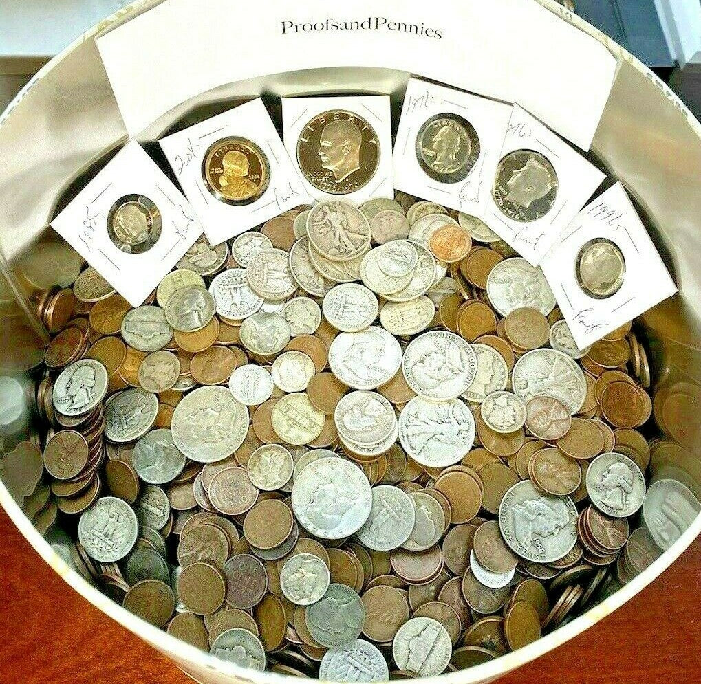100 Vintage Coins Including 90% Silver, Wheats+More. US Auction/Estate Coin Lot
