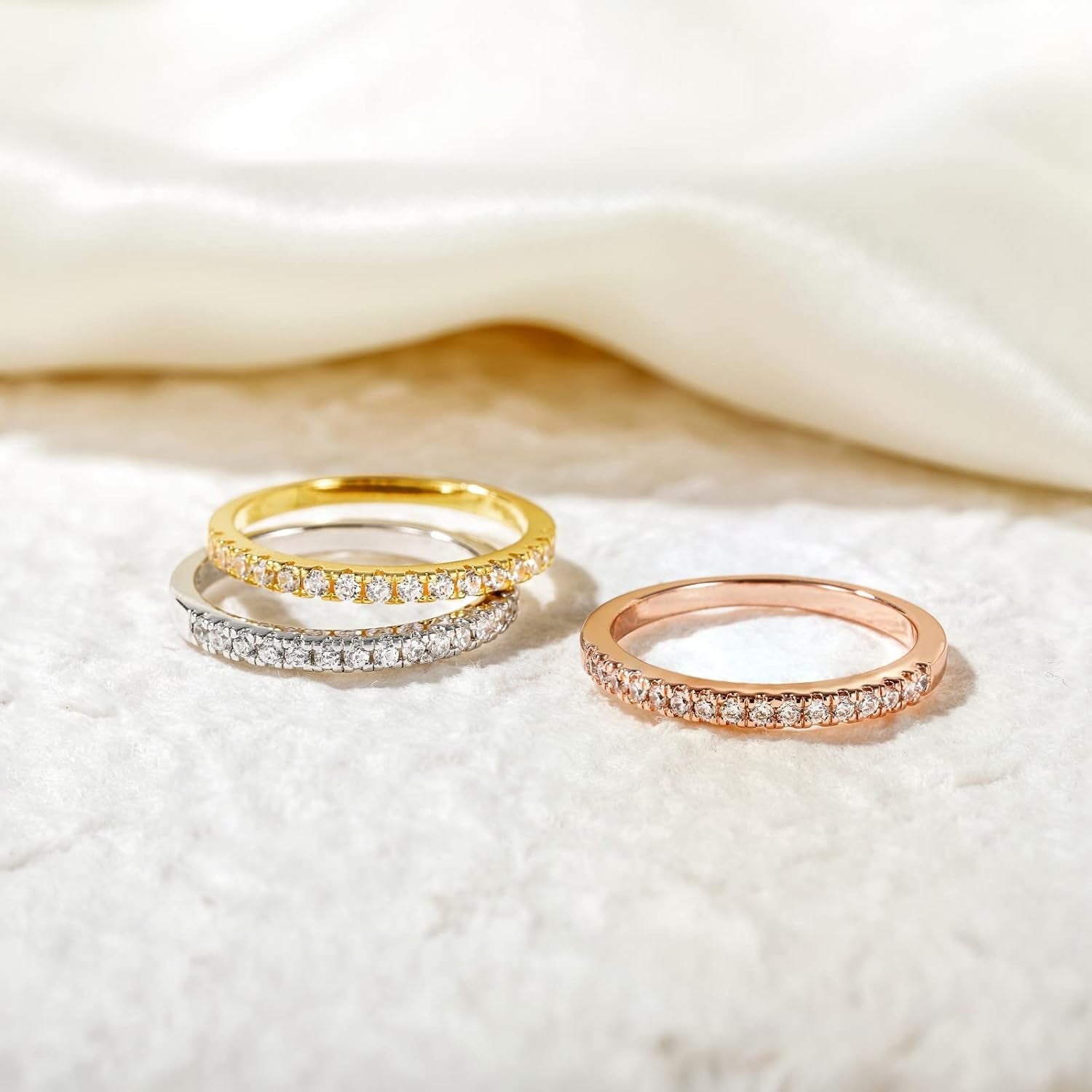 2Mm 925 Sterling Silver Wedding Band Cubic Zirconia Half Eternity Stackable Engagement Ring Size 3-13