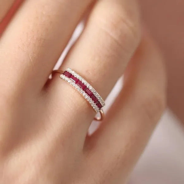 New Brand Women Fashion White Sapphire/Ruby Ring Gold-Plated Zircon AAA Lovers Ring Jewelry Size 6-10
