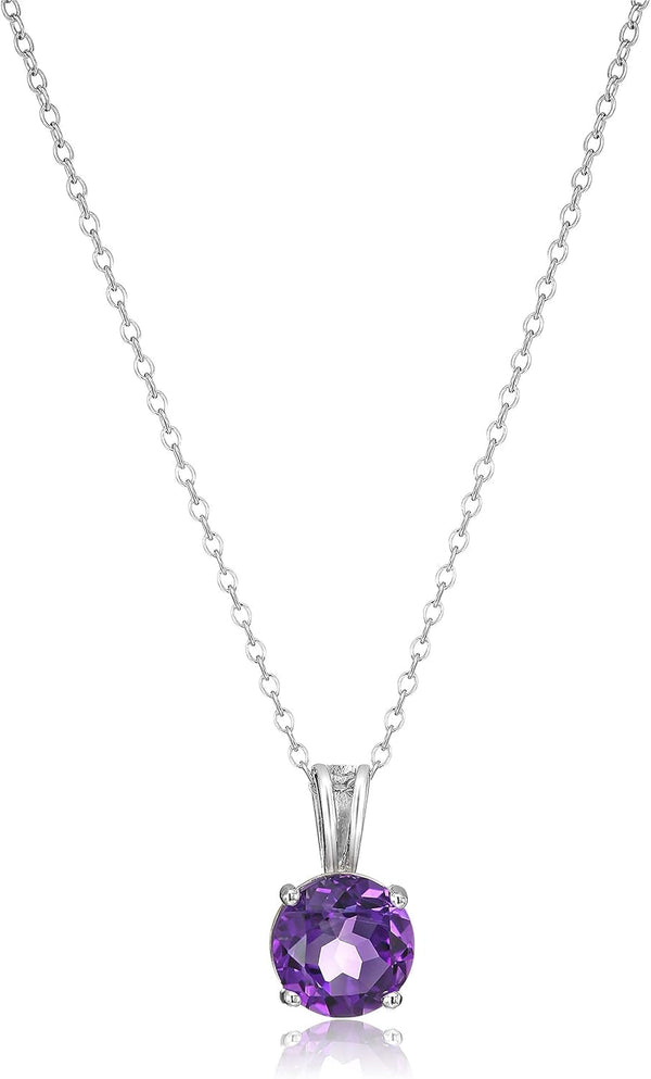 Sterling Silver round Cut Birthstone Pendant Necklace 18" (Previously Amazon Collection)