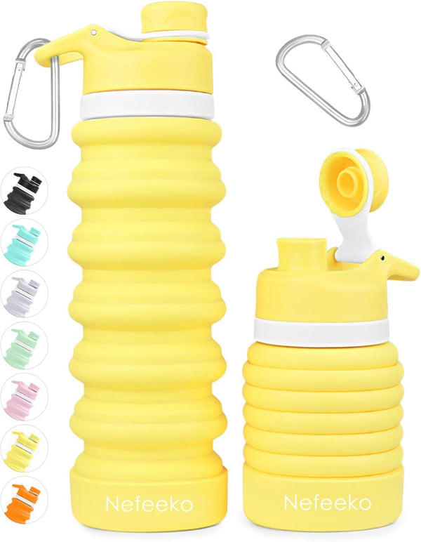 Collapsible Water Bottle, 26Oz Silicone Foldable Water Bottles Leakproof BPA Free Travel Water Bottles with Carabiner, Portable Sport Water Bottles for Camping,Hiking Outdoor Indoor Sport