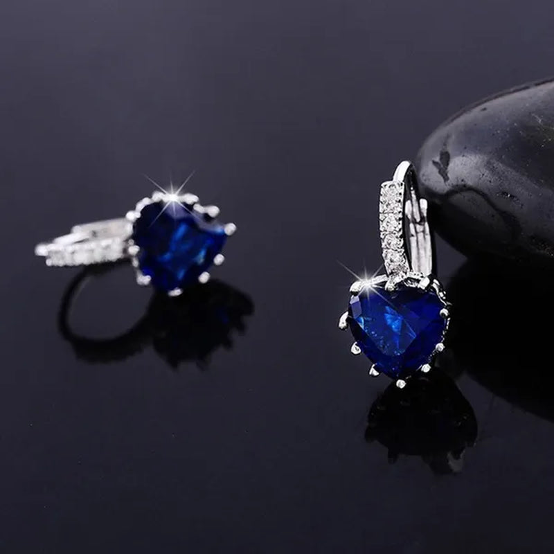 ZCM Womens Fashion  Plated Earrings Sapphire Blue Crystal Heart Leverback Earrings