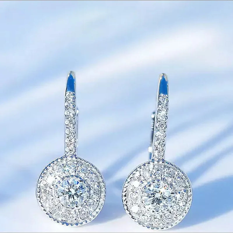 Trendy 925 Sterling Silver Micro Pave Diamond Drop Earring for Women Romantic Engagement Wedding Jewelry Lover Birthday Gift
