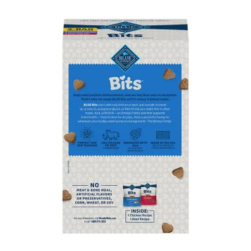 Blue Buffalo Blue Bits Chicken and Beef Variety Pack, Soft-Moist Training Treats, 2 Ct., 11 Oz.