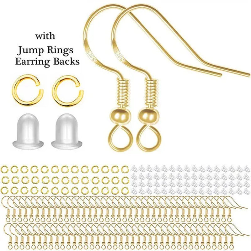 925 Sterling Silver Earring Hooks, Earring Making Kit: 20/50/100PCS Hypoallergenic Earring Hooks with 20/50/100PCS Open Jump Rings and 20/50/100PCS Rubber Earring Backs for DIY Jewelry Making (Silver,Gold)