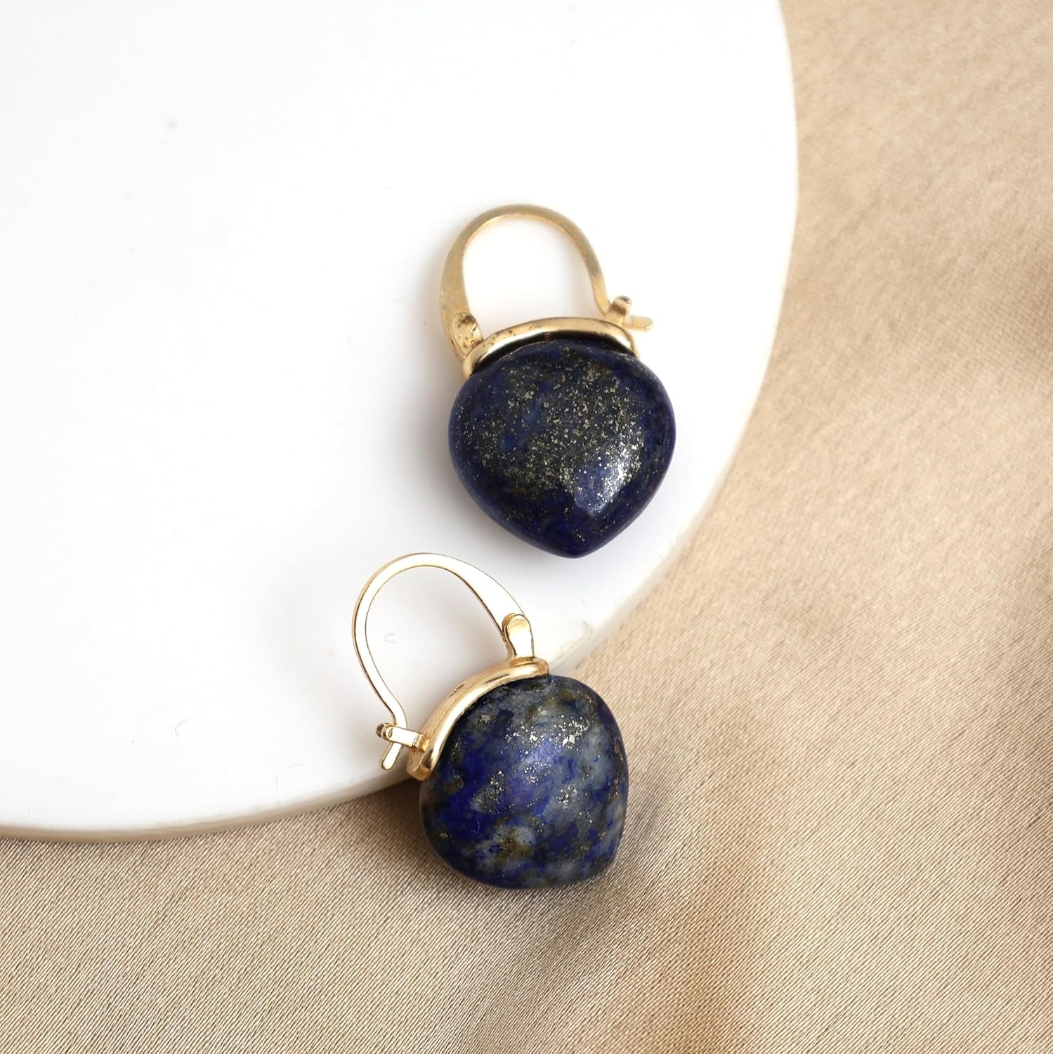 Gempires Lapis Lazuli Hoop Earrings for Women, Drop Earrings, September Birthstone, Trendy, Dangling, 15Mm Pear Shape Crystal, 14K Gold Plated Jewelry