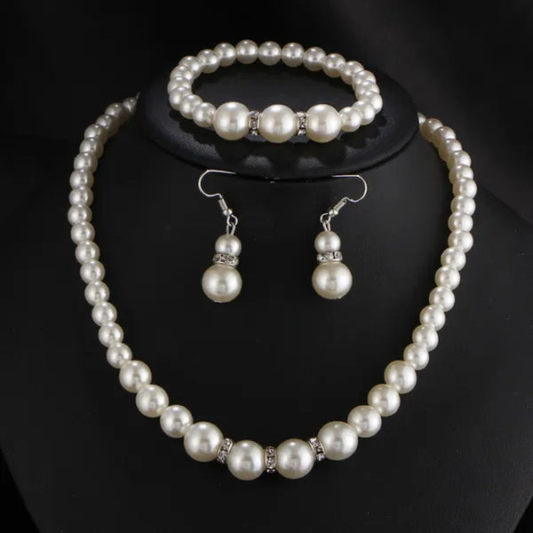 Wedding Jewelry Set Bride Bridesmaid Elegant Princess  Crystal Necklace Earrings Bracelet Pearl Jewelry Set For Women Girl