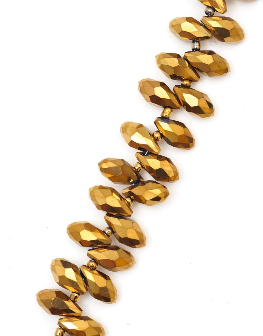 1 Strand Czech 12Mm Faceted Teardrop Briolette Crystal Glass Loose Beads Pendant Drop Spacer Gold Aurum (93-95Pcs) for DIY Jewelry Making CCT2-33