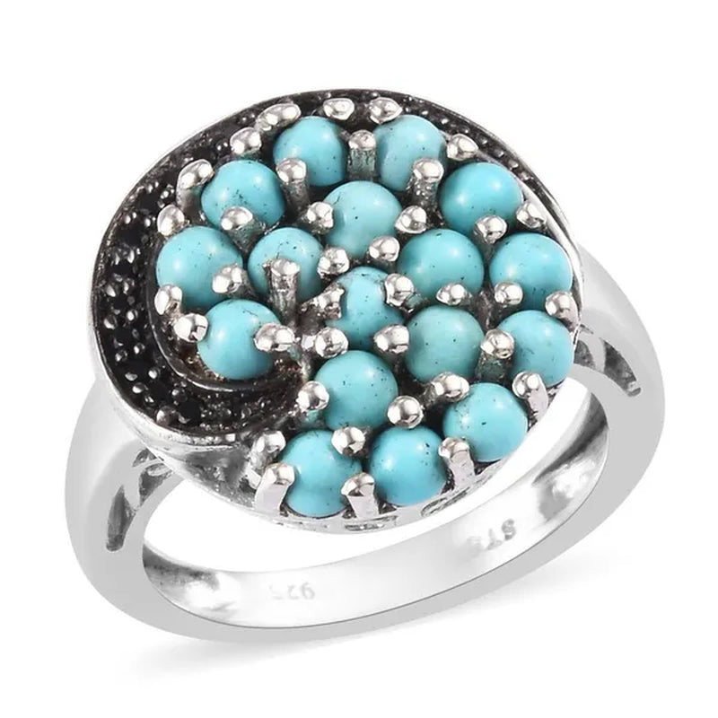 Shop LC 925 Sterling Silver Natural Cluster Blue Sleeping Beauty Turquoise Ring for Women Platinum Plated Black Spinel Size 6 Valentine Gifts
