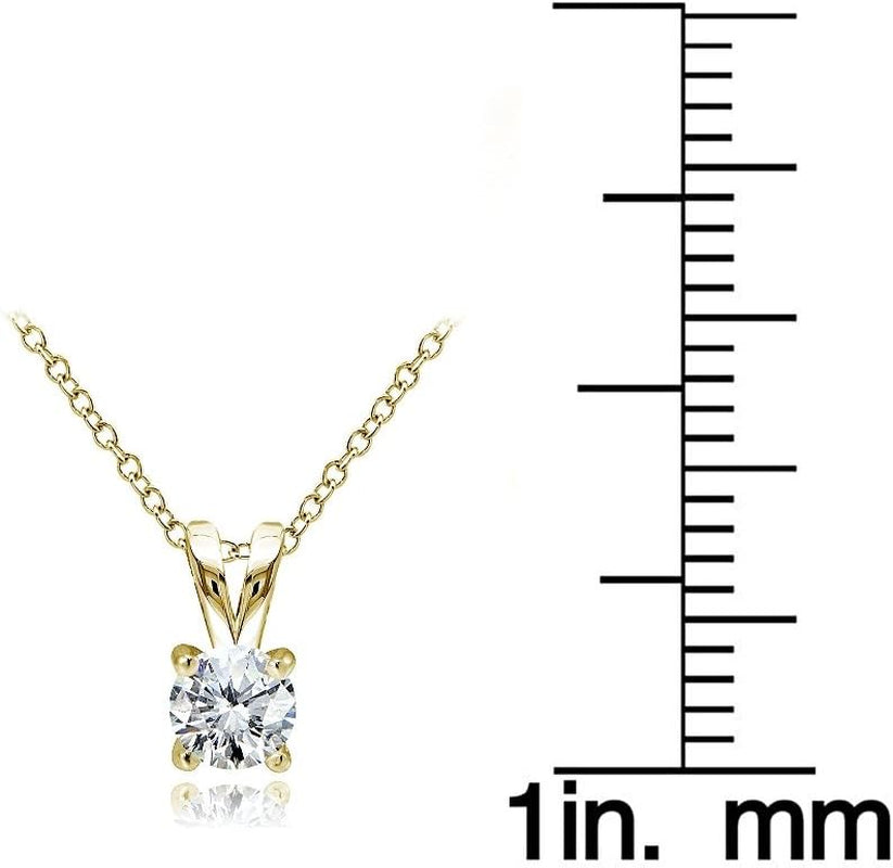Yellow Gold Flashed Sterling Silver Genuine, Created and Simulated 5Mm round Solitaire Necklace