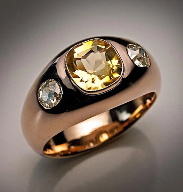 Vintage Women's Fashion Rose Gold Natural Citrine Diamond & White Sapphire Ring Anniversary Gift Engagement Bridal Wedding Jewelry Rings Size 5-10