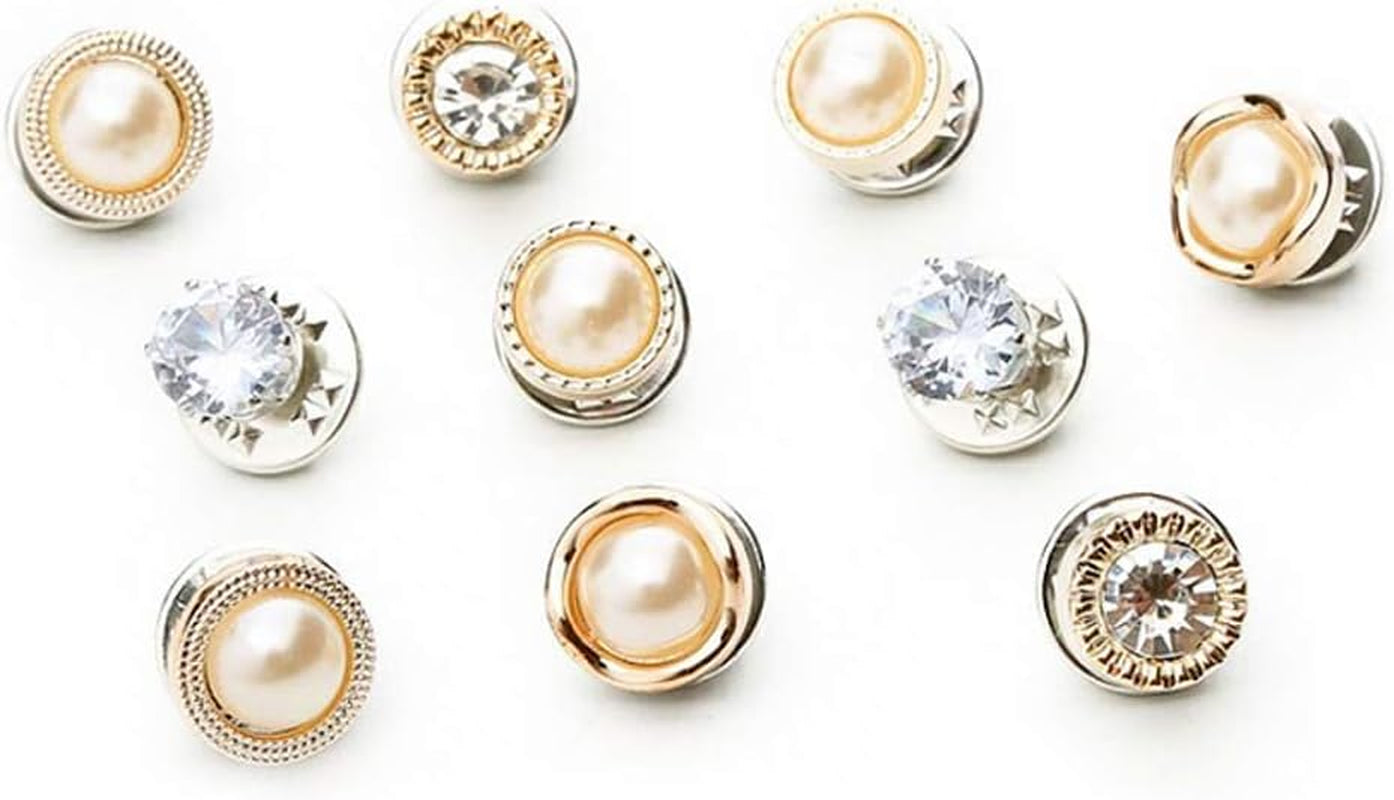 10-Pack Women Shirt Brooch Lapel Pins Safety Buckle Knitwear Sweater Decorate Pearl Buttons Metal Tie Tacks Pin Back Clutch B