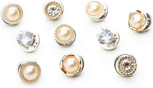 10-Pack Women Shirt Brooch Lapel Pins Safety Buckle Knitwear Sweater Decorate Pearl Buttons Metal Tie Tacks Pin Back Clutch B