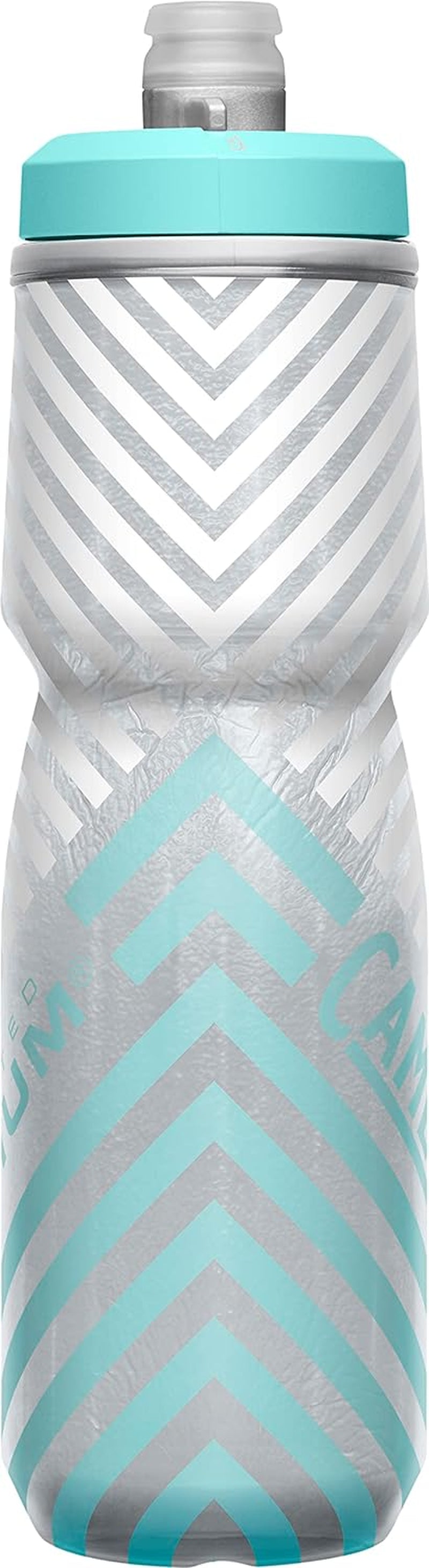 Podium Chill Insulated Bike Water Bottle - Easy Squeeze Bottle - Fits Most Bike Cages - 24Oz, Grey/Teal Stripe