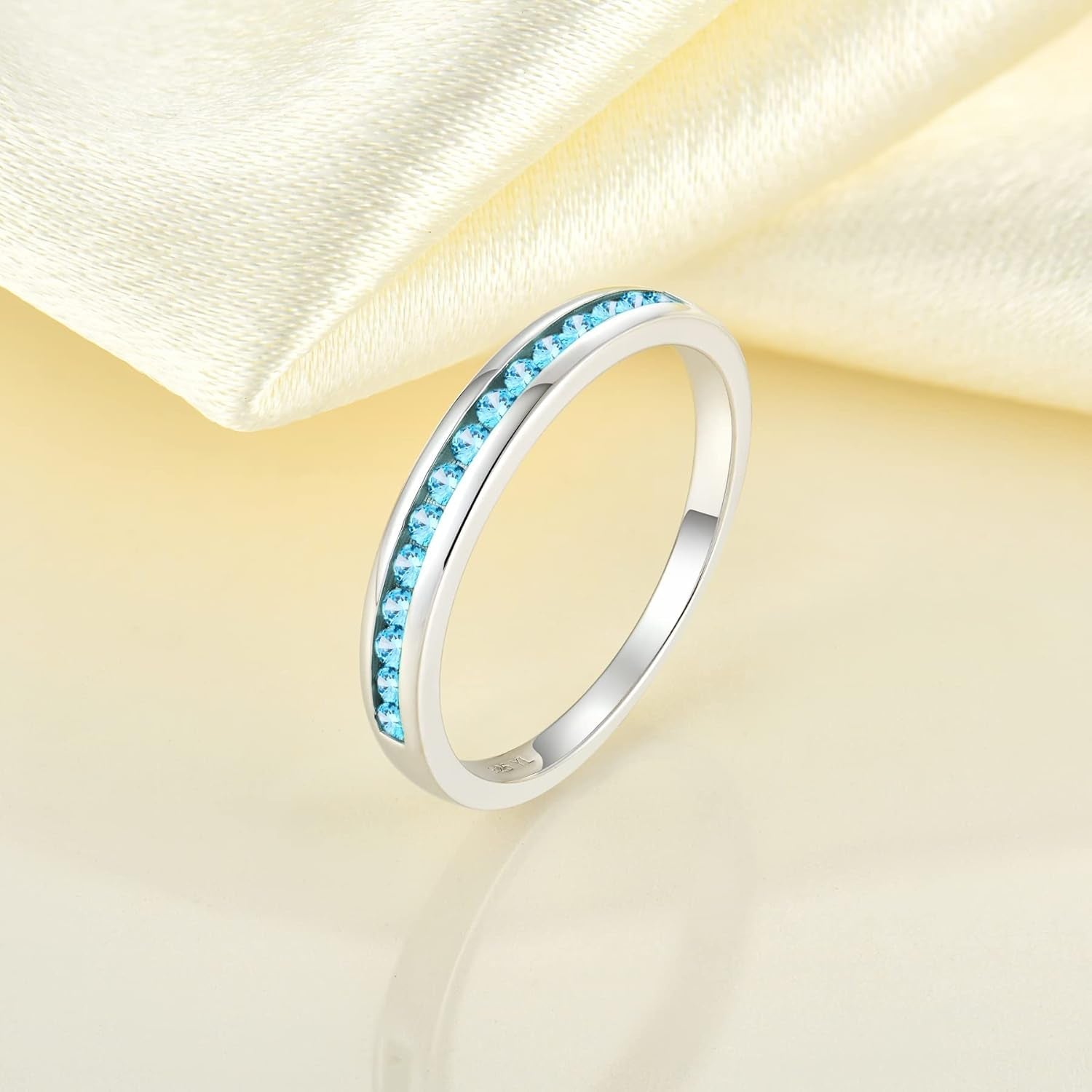 Stackable Rings 925 Sterling Silver Halo Birthstone Eternity Bands Jewelry for Women