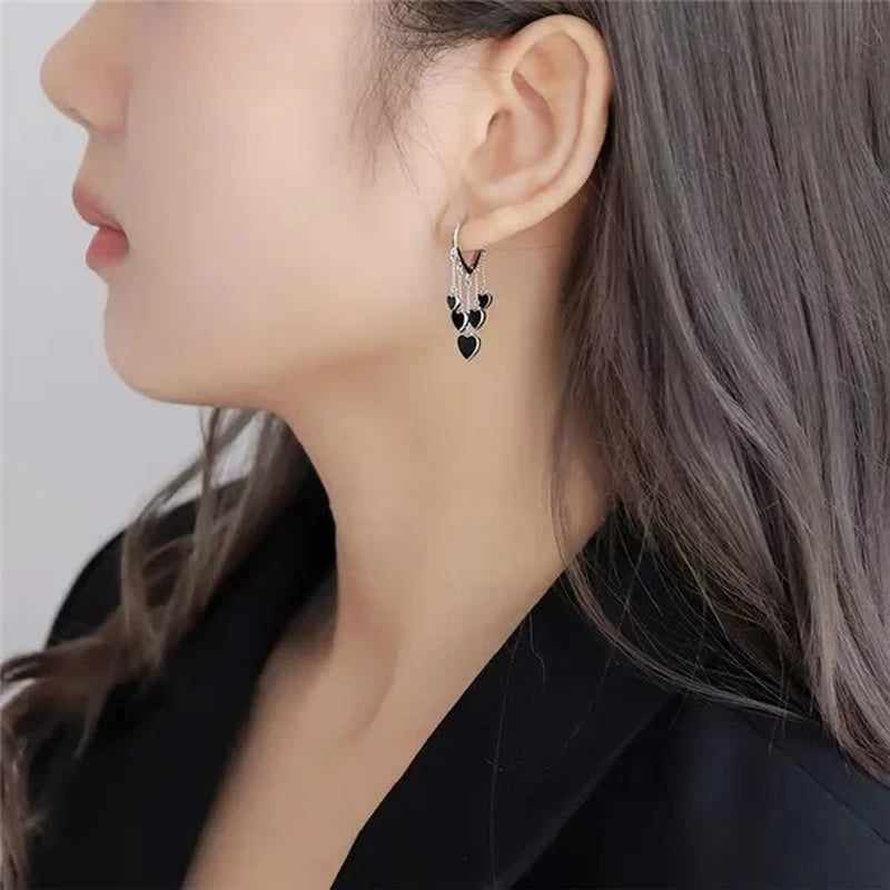 New Style Black Love Earrings Ladies Tassel Earrings Temperament Cold Wind Earrings