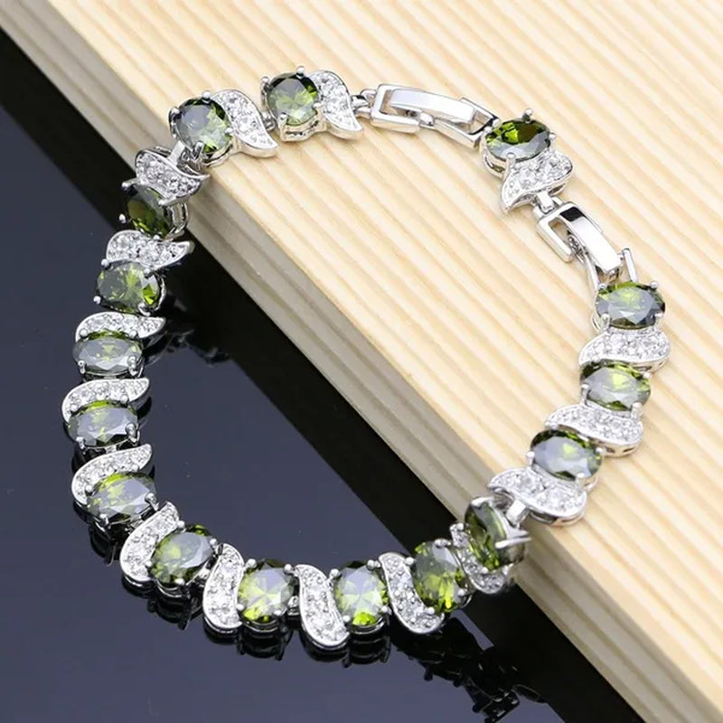 Olive Green Topaz Jewelry Sets Women 925 Sterling Silver Jewelry Earrings/Pendant/Necklace/Rings/Bracelet