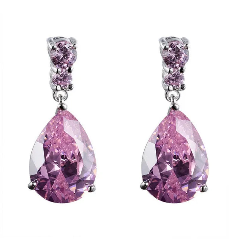 Women's Teardrop Clear CZ Drop/Dangle Natural Gemstone Morganite Stud Drop Dangle Earrings 925 Sterling Silver Wedding Jewelry/Aquamarine/Topaz/Amethyst/RubyEmerald/Sapphire/Black&White Pink Gemstone