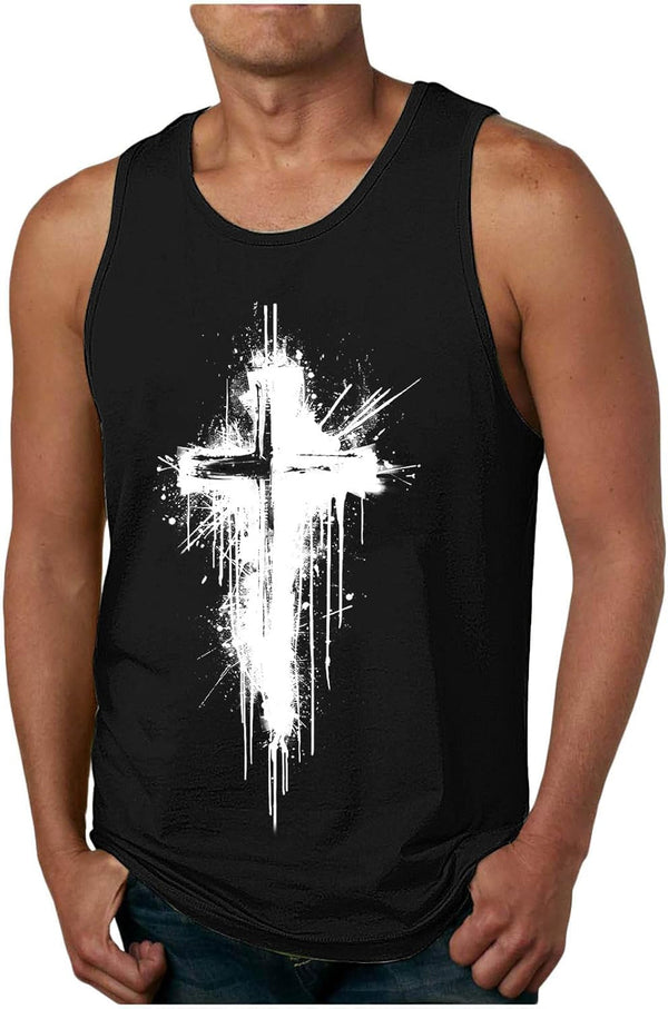 Mens Jesus Sleeveless T-Shirts Muscle Fit Tank Top Faith Christian Cross Bible Graphic Shirts Gym Workout Shirt Tee
