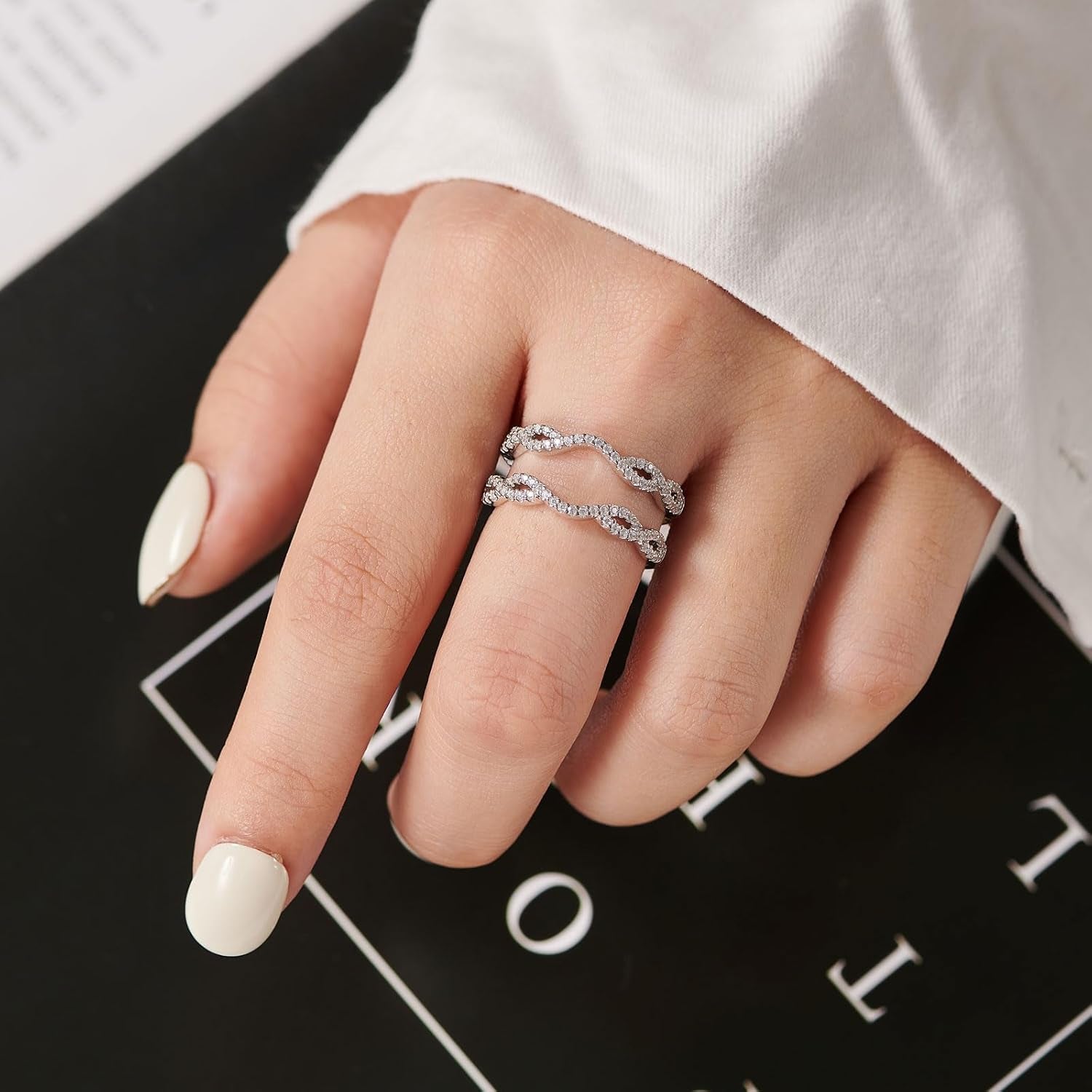 Women 925 Sterling Silver Twisting Infinity Guard Enhancer for Engagement Rings Wedding Band CZ
