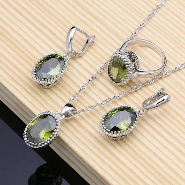 Olive Green Topaz Jewelry Sets Women 925 Sterling Silver Jewelry Earrings/Pendant/Necklace/Rings/Bracelet