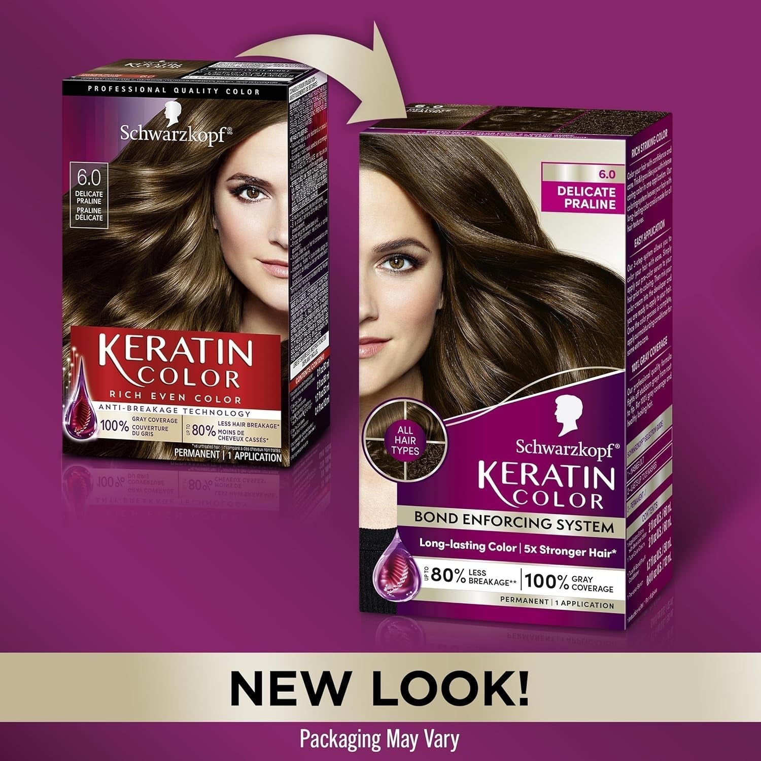 Keratin Permanent Hair Color, 6.0 Delicate Praline, 1 Application - Professionally Inspired Permanent Hair Dye, for up to 80% Less Breakage Vs Untreated Hair and up to 100% Gray Coverage