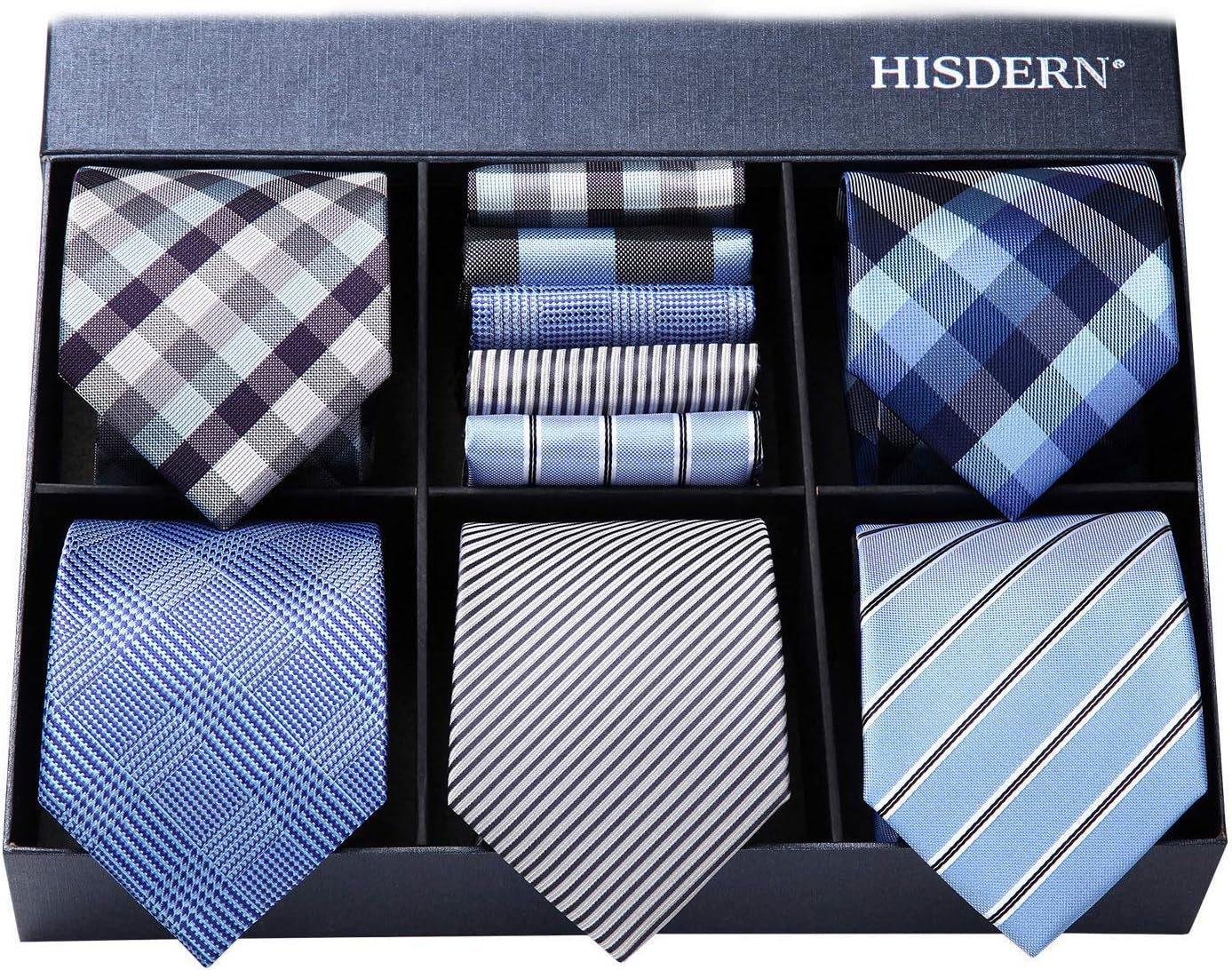 Mens Ties Set 5PCS Collection Tie with Pocket Sqaure Formal Business Necktie Present Box Neckties Set for Men