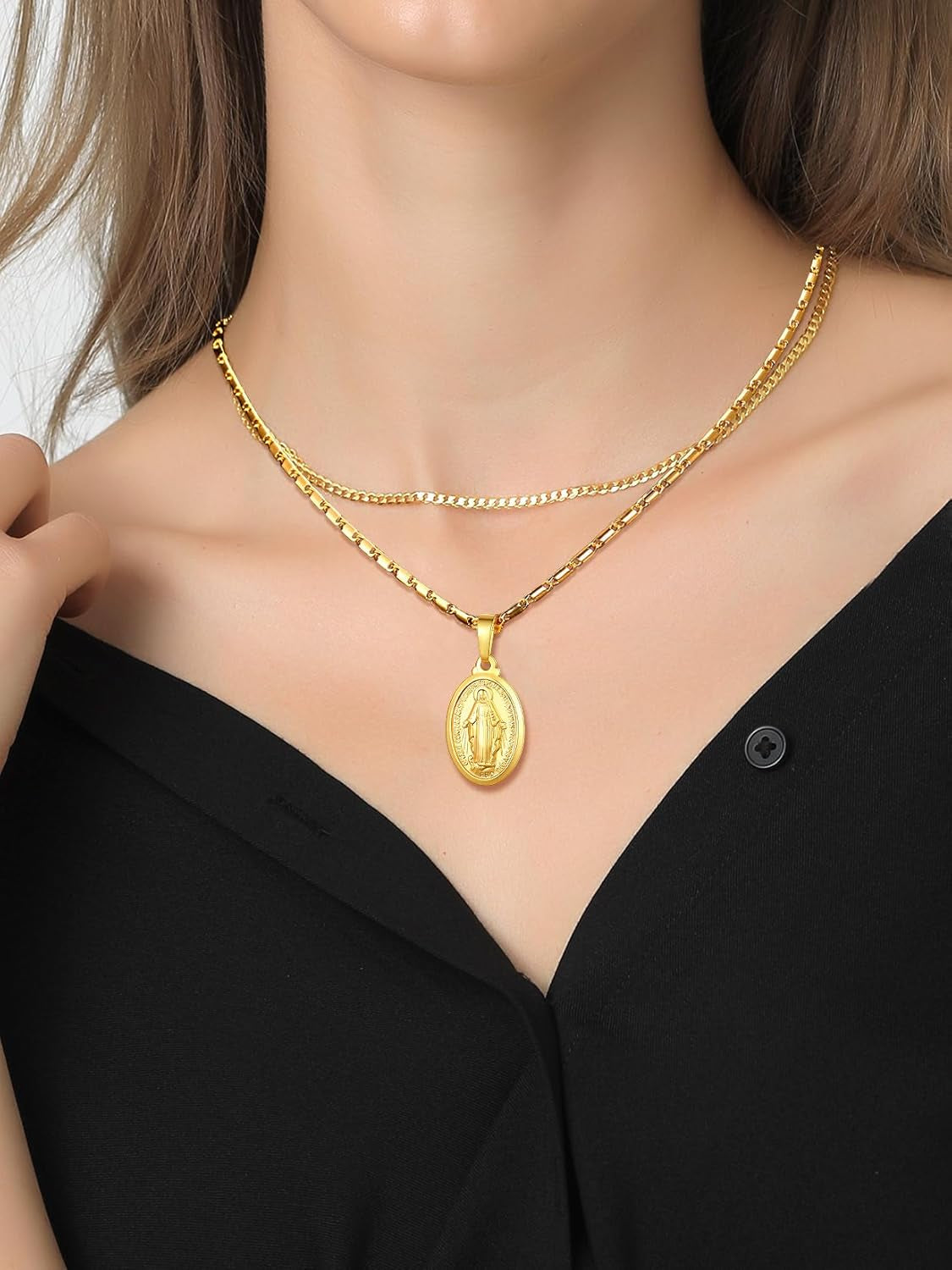 Virgin Mary Necklace 18K Gold Plated Women/Men Christian Jewelry Our Lady of Guadalupe Medal Pendant Mother Mary Necklace