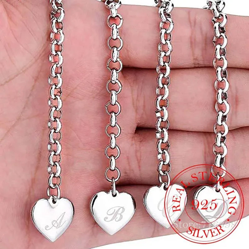 Punk Design 925 Sterling Silver A-Z Letter Heart Charm Bracelets & Bangles for Women Fine Jewelry Pulseras Mujer Moda 2020