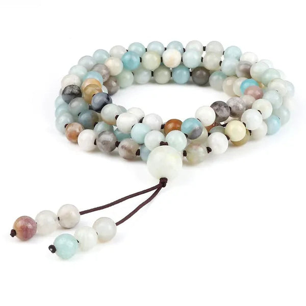 High Quality Men Bracelets 108 Mala Amazonite Beads Natural Stone Elastic Knot Bracelet&Necklace for Women Charms Yoga Jewelry