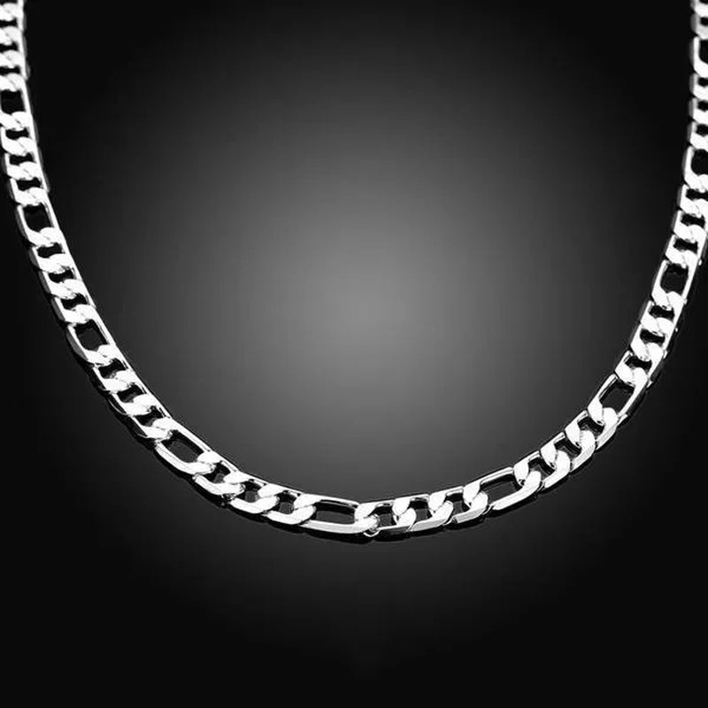 2Pcs/Set(Bracelet+Necklace) Charm Men Women Figaro Curb Link Chain Bracelet Necklace Fashion 925 Sterling Silver Exquisite Jewelry Gifts