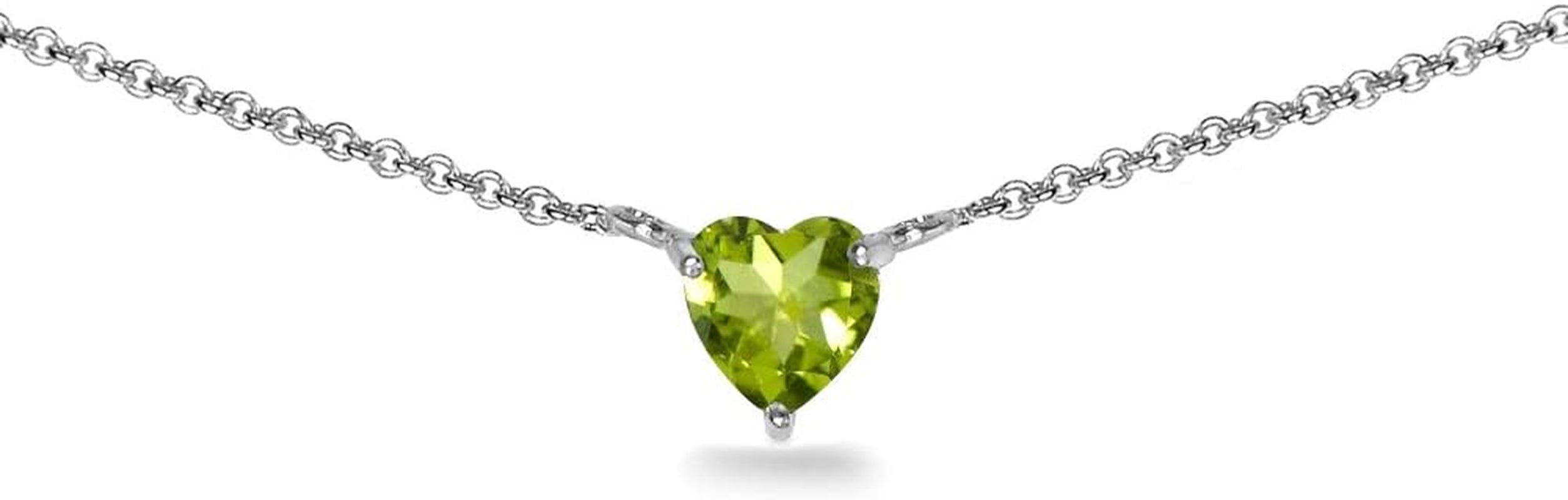 Birthstone Necklace for Women - Genuine or Synthetic Gemstone, 7Mm Heart Solitaire, Short Dainty Layered Choker, Silver