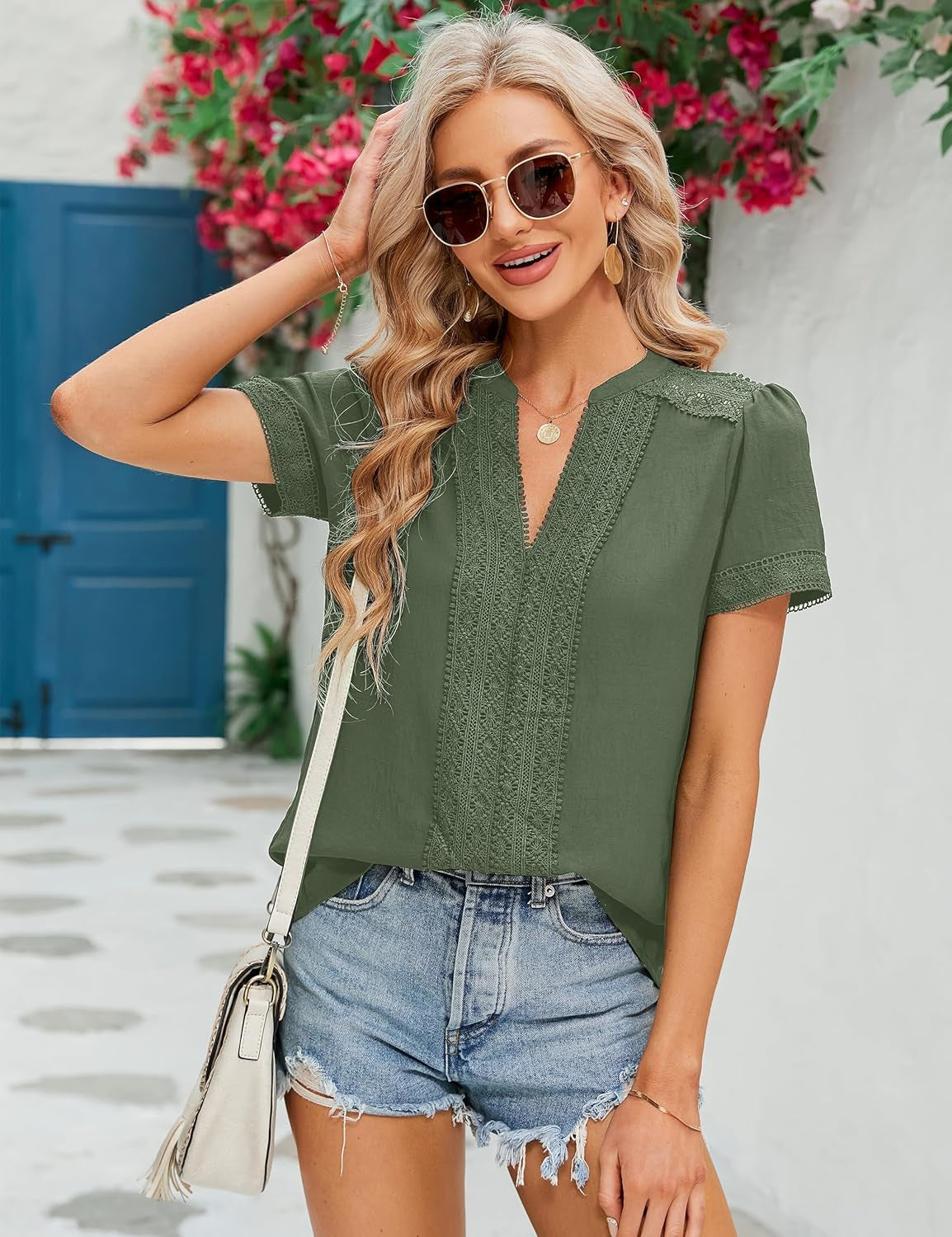 Womens Dressy Casual Blouses Short Sleeve V Neck Business Tops Summer Ladies Trendy Boho Office Work Shirts