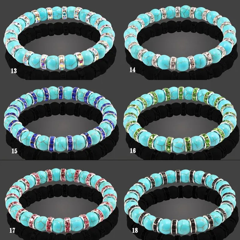 Blue turquoise and green point hand natural Vintage bracelet rhinestone rope men's and women's elastic casual bracelet prayer yoga pendant jewelry