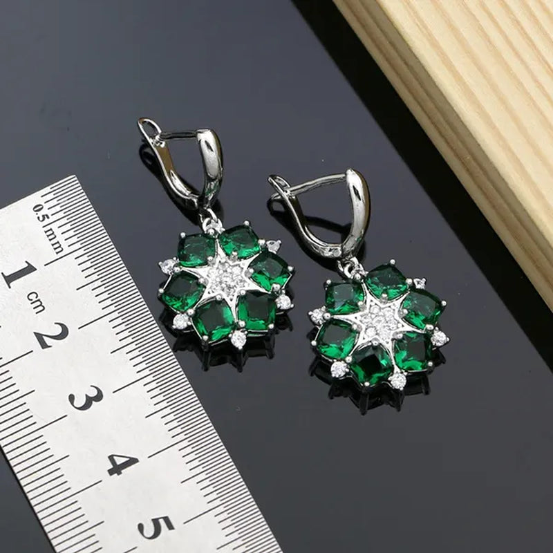 Flower Shaped 925 Silver Jewelry Green Emerald White Crystal Jewelry Sets Women Earrings/Pendant/Necklace/Rings/Bracelet