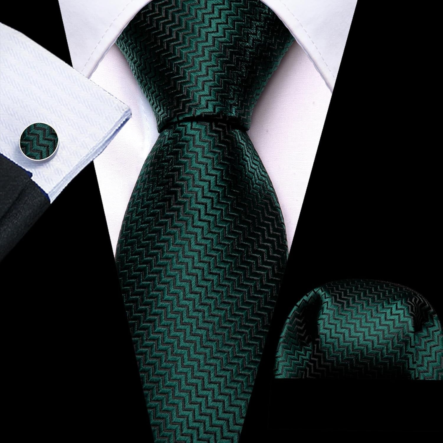 63" Mens Tie Extra Long Striped Plaid Silk Pocket Square Necktie Cufflinks Set for Wedding Business