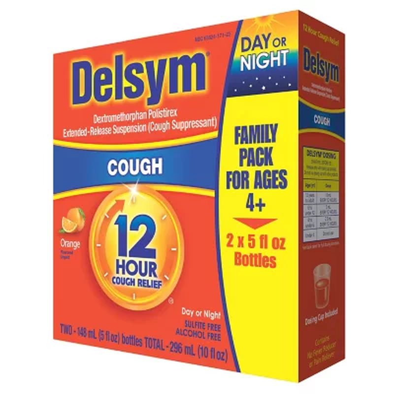 Delsym 12-Hr. Cough Relief Liquid, Orange 2 Pk., 5 Fl. Oz./Pk.