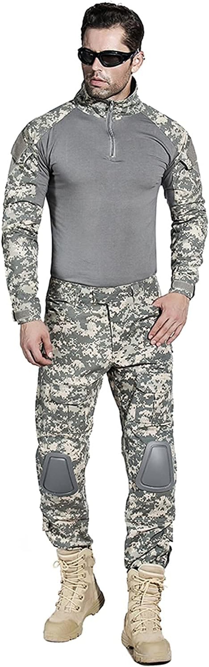 Mens Tactical Military Suits Long Sleeve Rip-Stop Uniforms Combat Shirt and Pants Elbow Knee Pads
