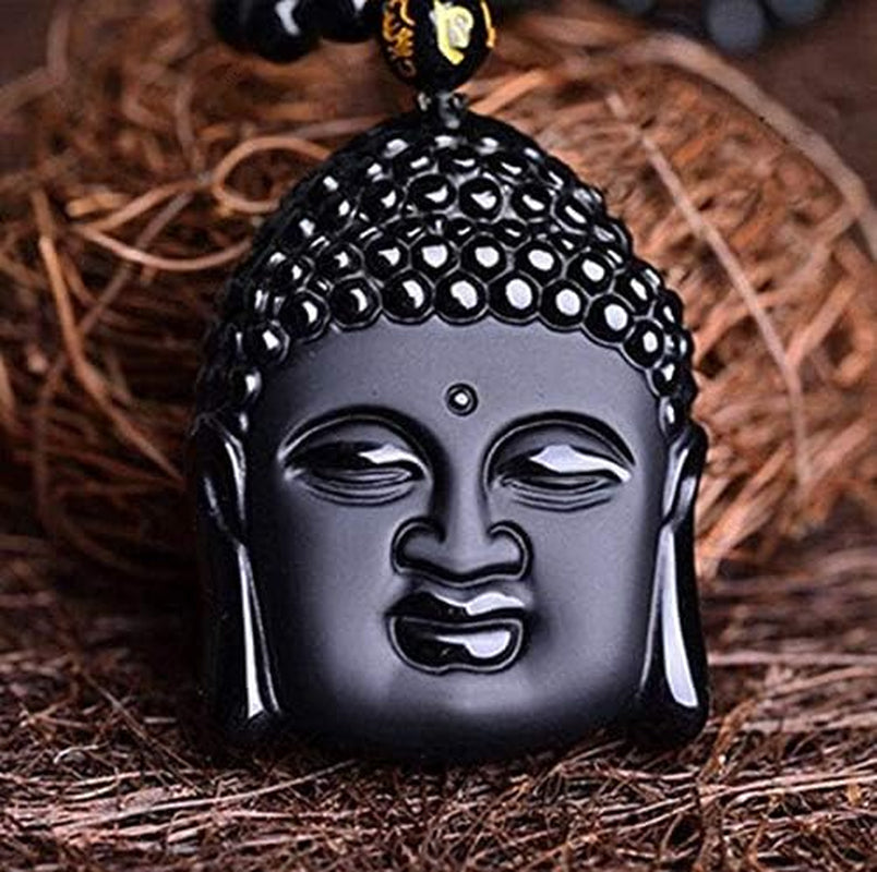 Wonderful Natural Genuine Black Obsidian Carved Buddha Lucky Blessing Pendant Necklace Carving Pendants Fashion