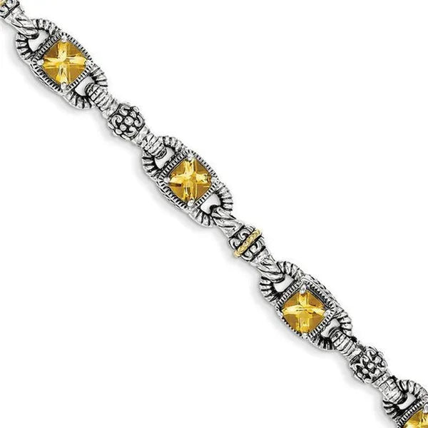 Shey Couture QTC414 Sterling Silver with 14K Yellow Gold Citrine Bracelet - Polished & Antiqued