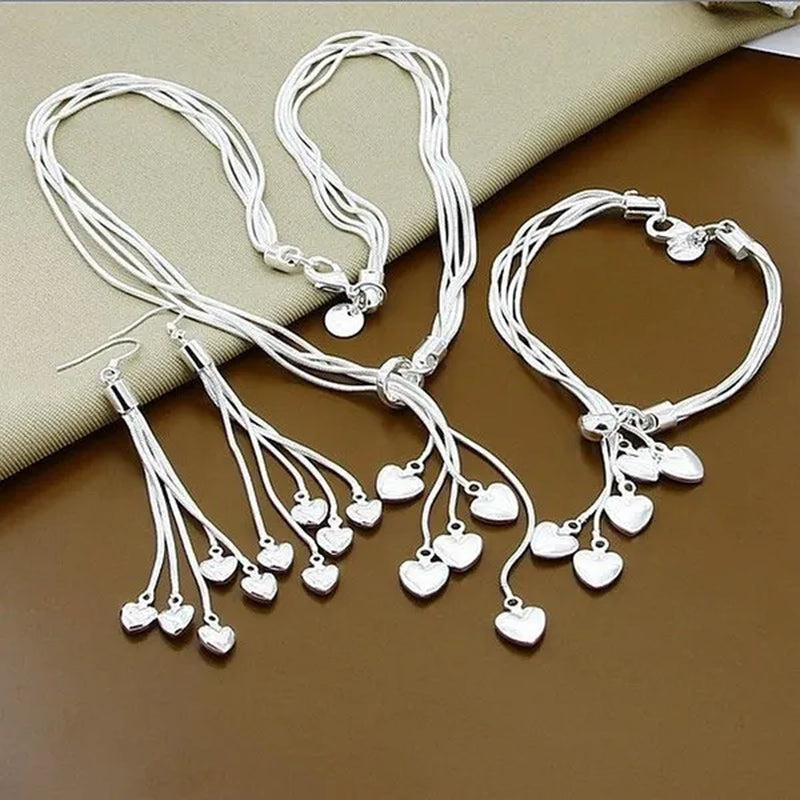 925 Sterling Silver Bracelet Necklace Earrings Set for Women High Quality Heart Shape Wedding and Engagement Jewelry