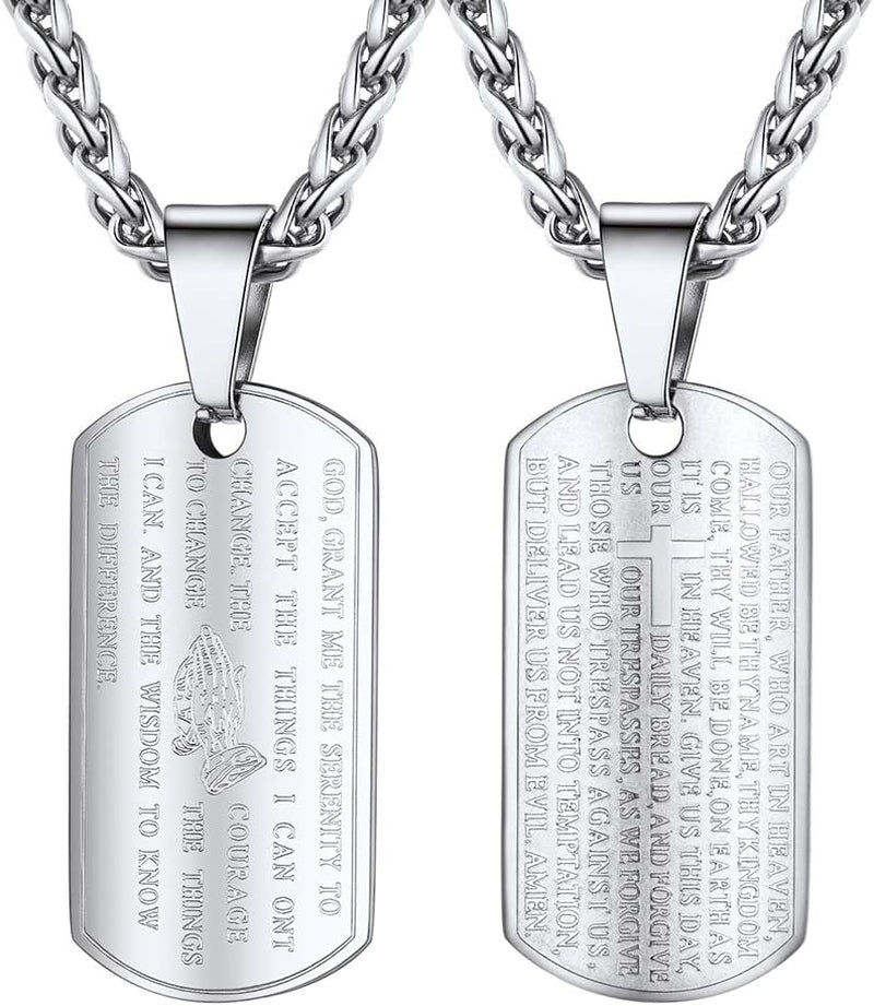 Serenity Prayer Christian Jewelry Religious Necklace Silver Stainless Steel Chain Pendant Mens Jewelry