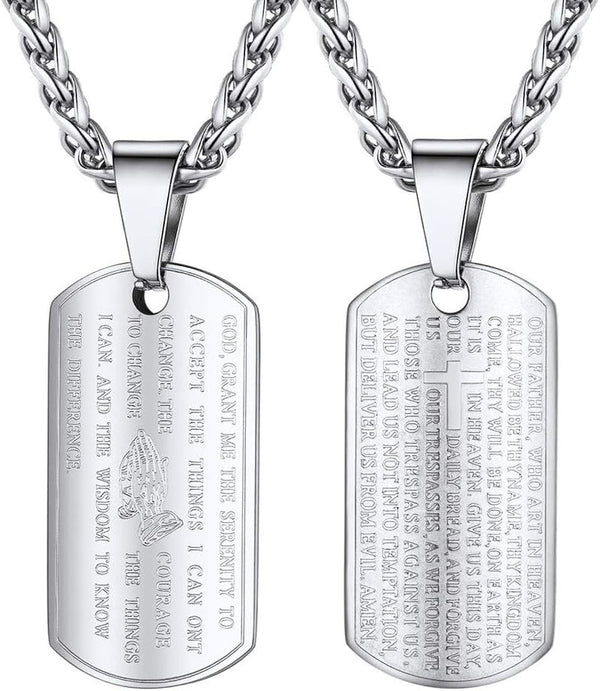 Serenity Prayer Christian Jewelry Religious Necklace Silver Stainless Steel Chain Pendant Mens Jewelry