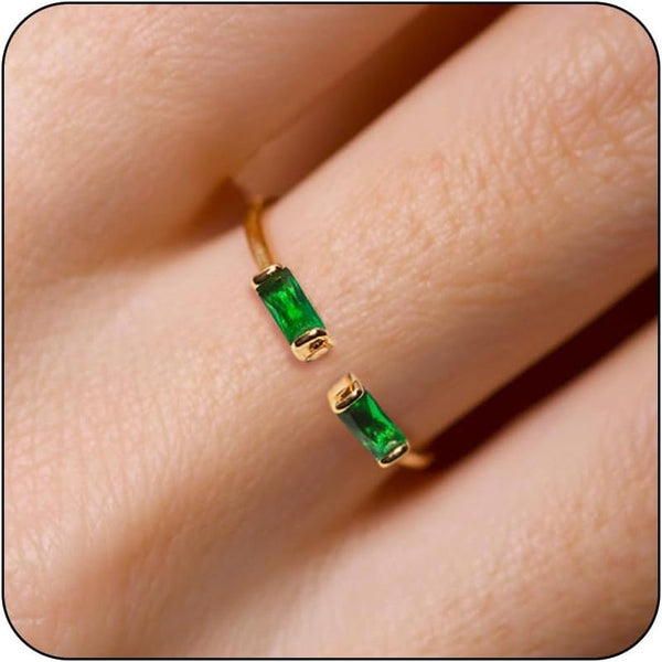 Gold Birthstone Rings for Women Non Tarnish 14K Gold Plated Stackable Rings Dainty CZ Adjustable Gemstone Emerald Green Stacking Open Thumb Ring Wedding Promise Rings Birthday Jewelry Gifts