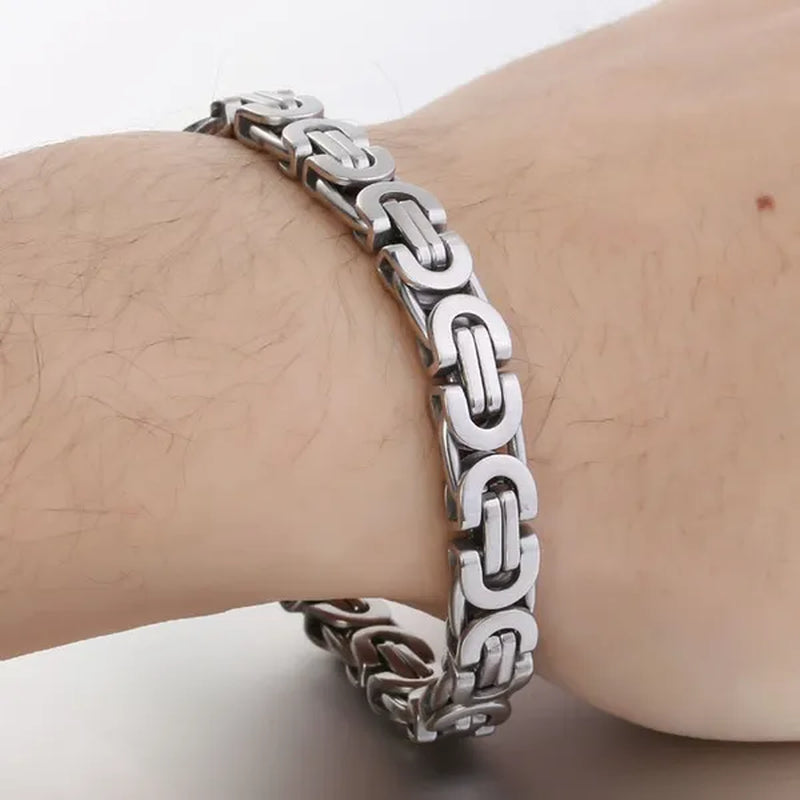 Davieslee Mens Fashion Flat Byzantine Link Silver Tone Stainless Steel Chain Bracelet