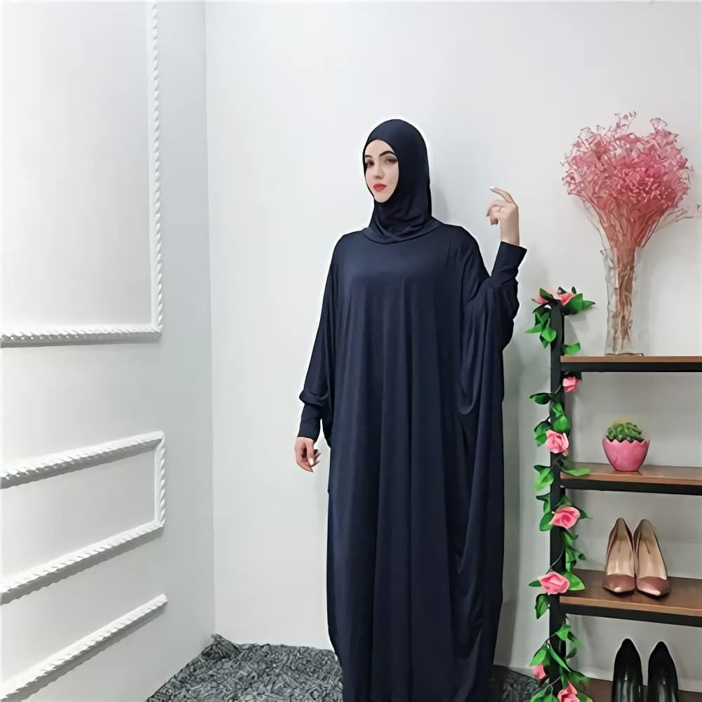 Womens Solid One-Piece Prayer Dress Muslim Abaya Islamic Maxi Breathable Ramadan Dress Kaftan Hijab
