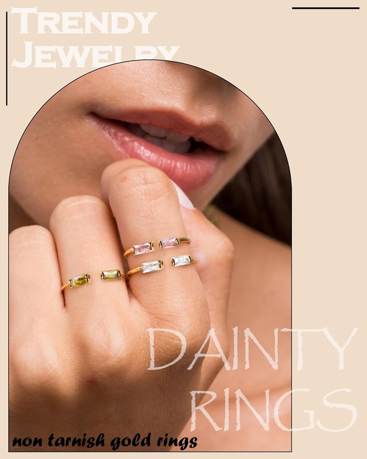 Gold Birthstone Rings for Women Non Tarnish 14K Gold Plated Stackable Rings Dainty CZ Adjustable Gemstone Emerald Green Stacking Open Thumb Ring Wedding Promise Rings Birthday Jewelry Gifts